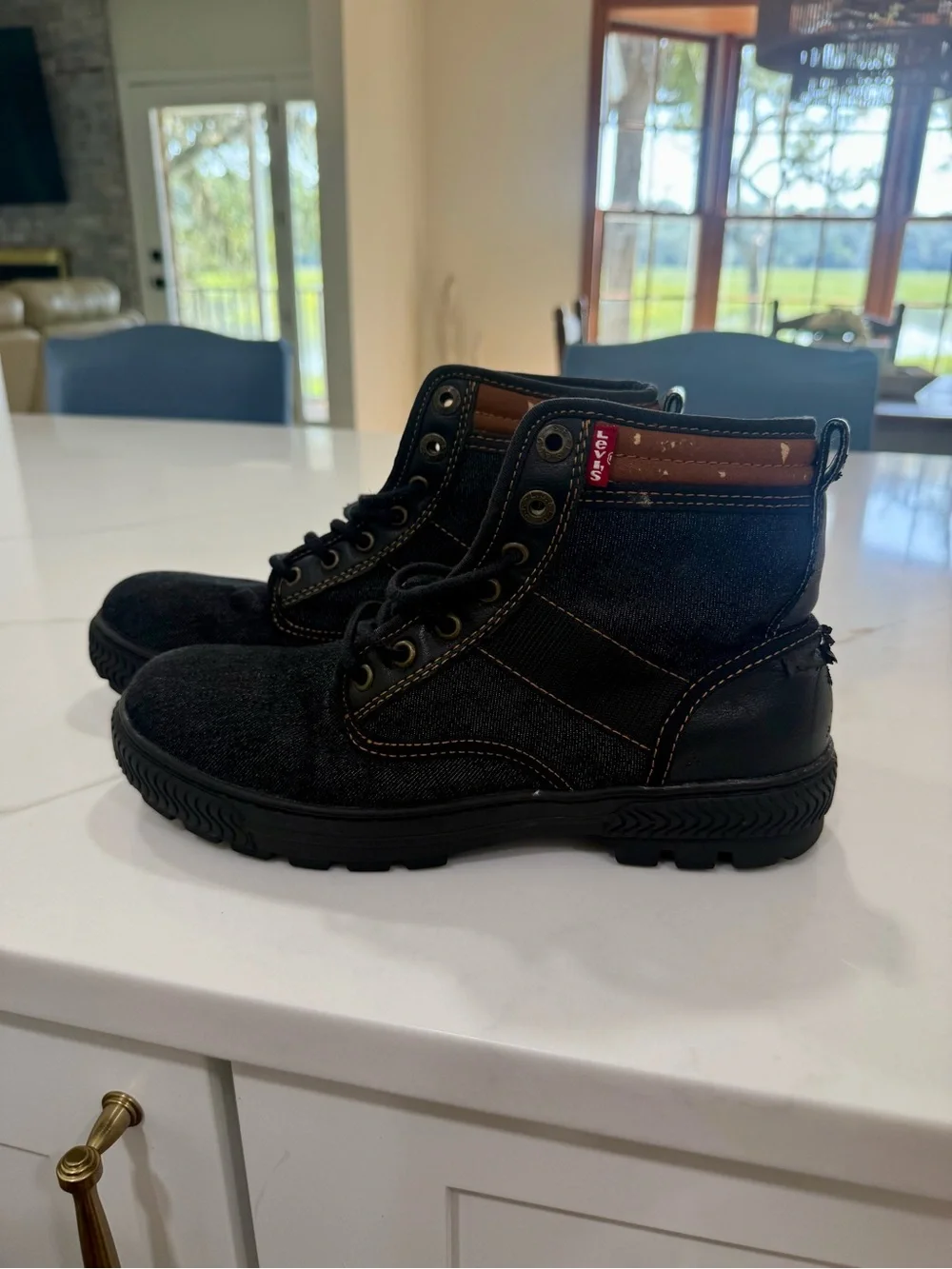Levi's Men’s Black Denim Lace-Up Ankle Boots with Brown Trim